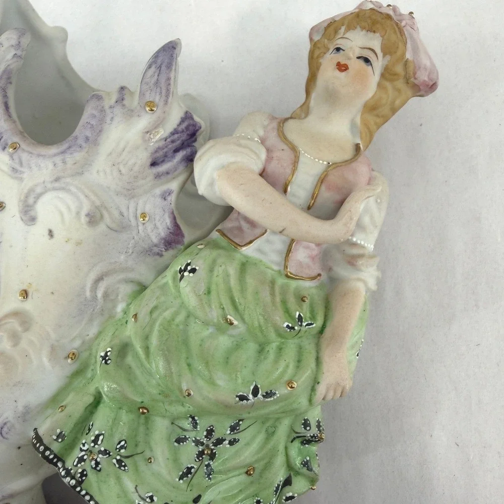 Paulux Occupied Japan Figural Bud Vase Victorian Lady Porcelain Vintage 40s